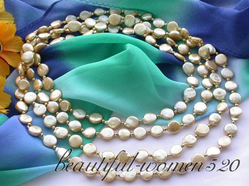 Long 50 12mm gold coin freshwater pearl necklace  