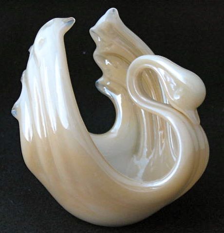 Marigold iridized milk glass art glass SWAN, 3 3/4 h.  