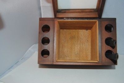 Vintage 1940 50s Walnut Decatur style Humidor and 6 pipe stand  