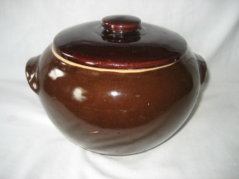 NEAT OLD VINTAGE USA BROWN BETTY BEAN POT CROCK W/ LID  