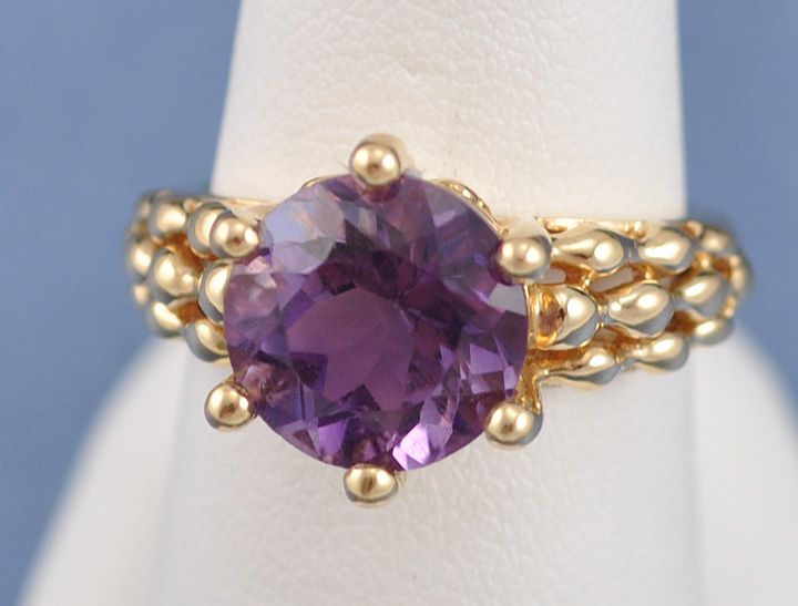 Lovely 14K Yellow Gold Genuine Amethyst Ring Size 5 3/4  