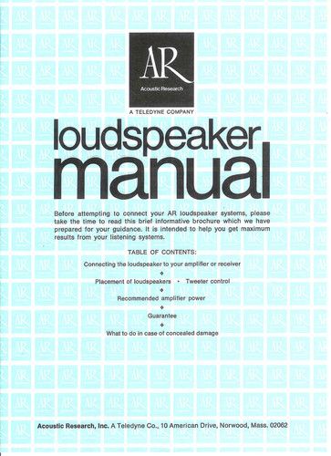 ACOUSTIC RESEARCH LOUDSPEAKER MANUAL  