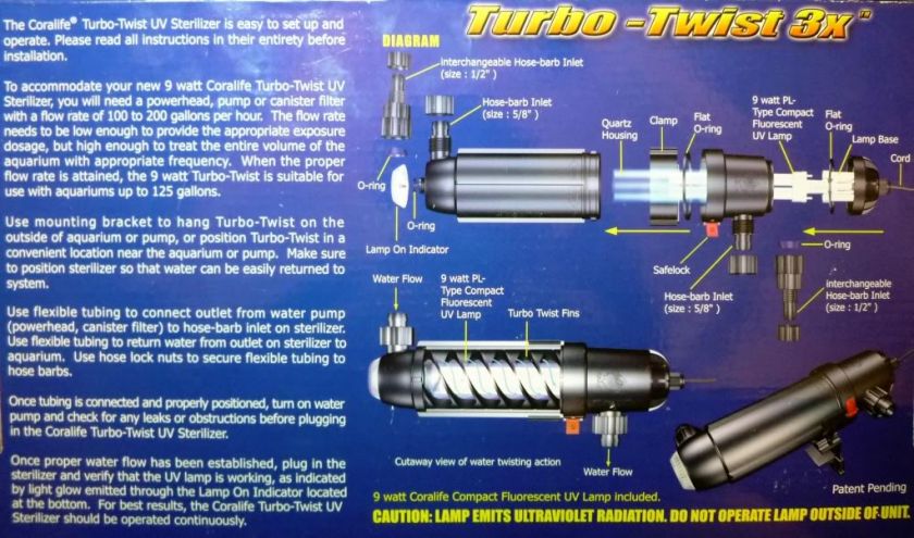 Coralife Turbo Twist 3X   9w aquarium UV Sterilizer  