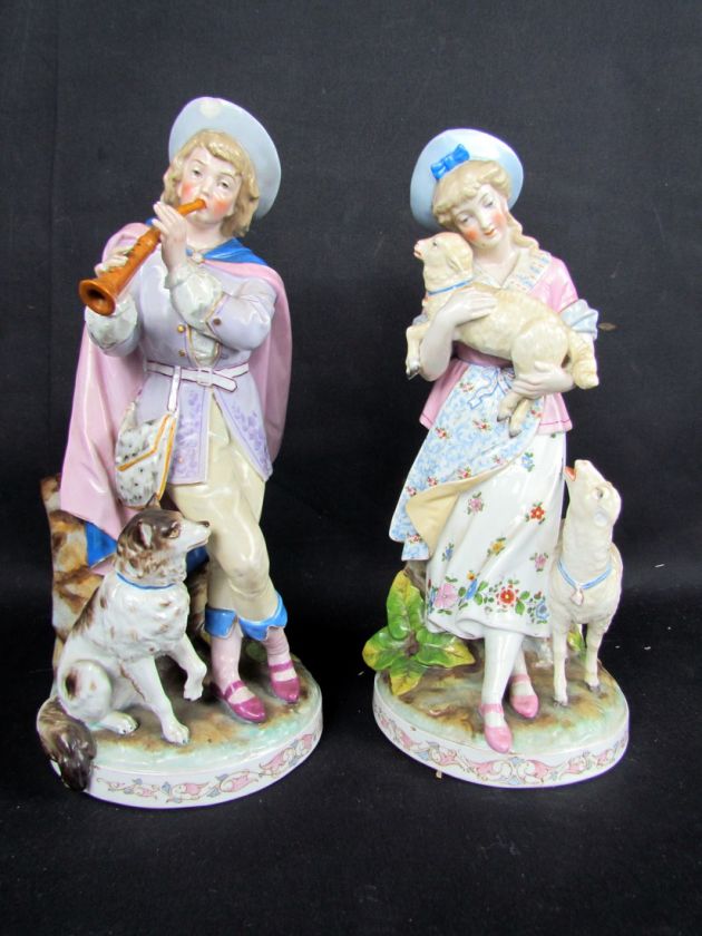 Pair of Antique German Porcelain Figurines, Dresden Quality  