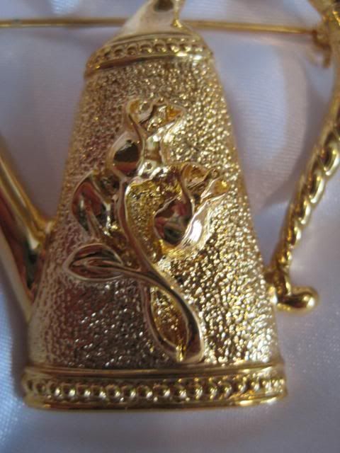 Vintage Gerrys Watering Can Brooch Large Gold Tone  