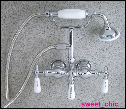 CHROME CLAWFOOT TUB HAND SHOWER FAUCET DRAIN & LINES  