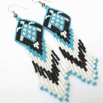   BLUE BLACK WHITE YELLOW BEADED TURTLE EARRINGS WHOLESALE E12/2  