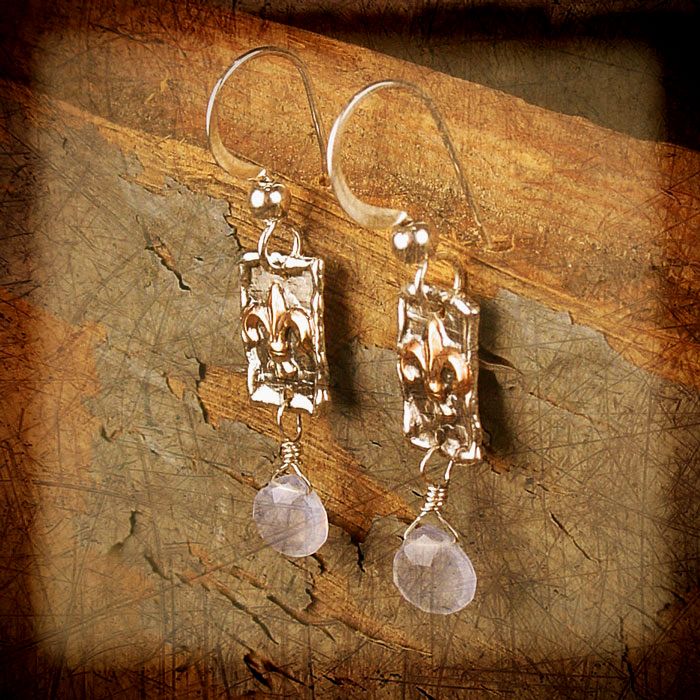 Blue Chalcedony Briolette Fleur De Lis Earrings BWS  