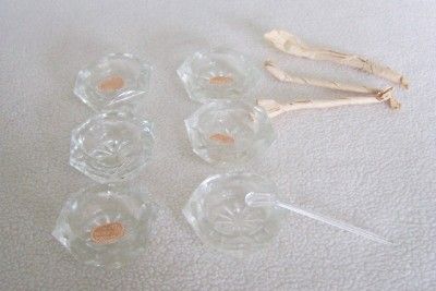 SET OF 6 BOHEMIA/CZECHOSLOVAKIA CLEAR GLASS OPEN SALTS W/4 SPOONS 