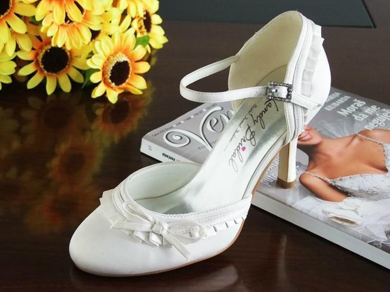 Landybridal Wedding Bridesmaid Shoes Accessories Mid Heel Satin White 