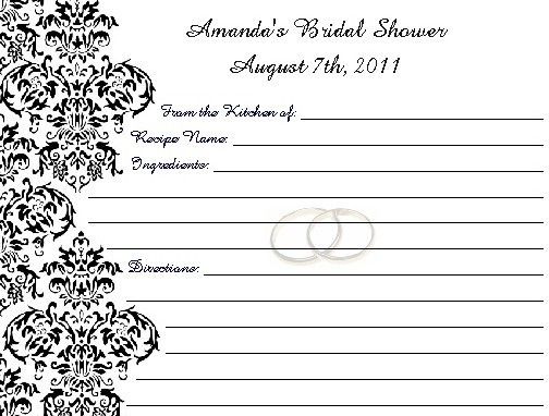 DAMASK Recipe Cards ~ WEDDING ~ BRIDAL Shower Keepsake  