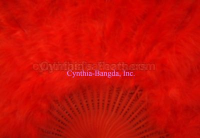 28 Leaves Bright Red marabou Feather Fan, A+ Quality  