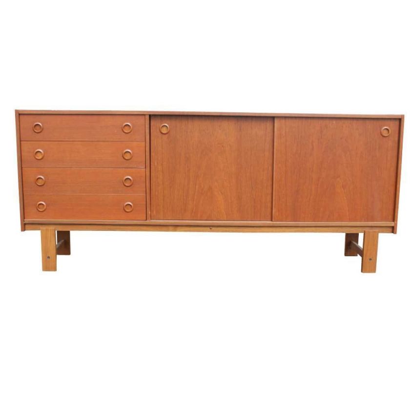 Vintage 1960s Danish Teak Buffet Sideboard Credenza  