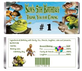 10 PERSONALIZED SHREK CANDY BAR WRAPPERS  