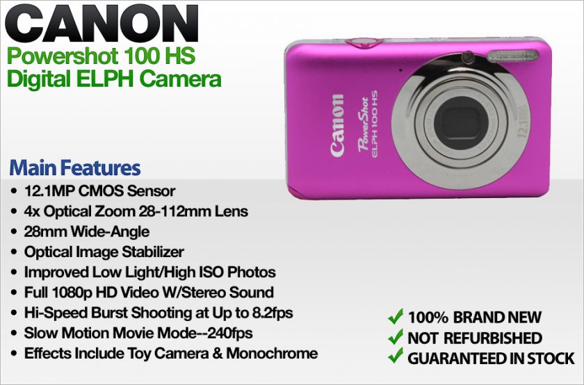 Canon Canon Powershot 100 HS Digital ELPH Camera (Pink) Compact, Point 