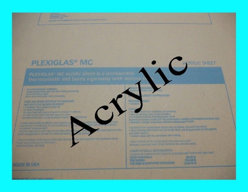 CLEAR ACRYLIC (PLEXIGLASS) SHEET 12x12  