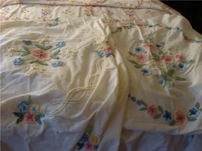 VINTAGE CABIN CRAFTS NEEDLE TUFT FLORAL CHENILLE SUMMER BEDSPREAD 