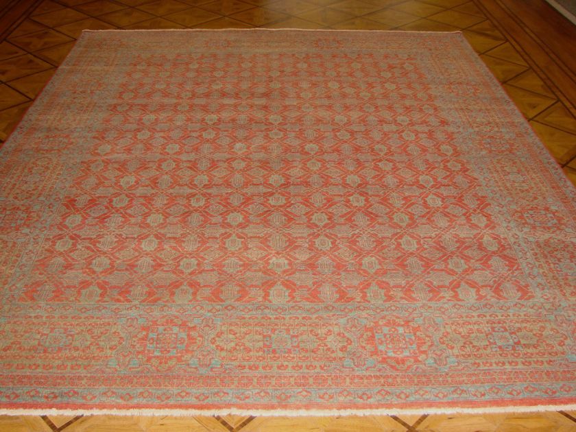 8x10 Red & Turquoise Hand Knotted Wool Agra Oriental Rug  