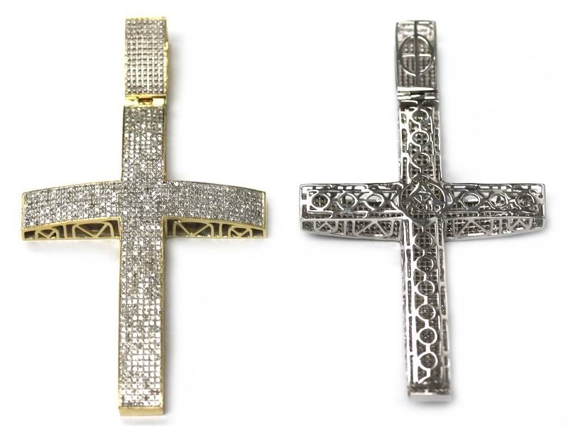   10K WHITE OR YELLOW GOLD DIAMOND MENS FASHION CROSS PENDANT