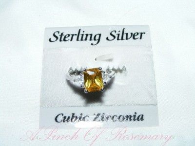 Sterling Silver Emerald Cut Canary Cubic Zirconia Ring  