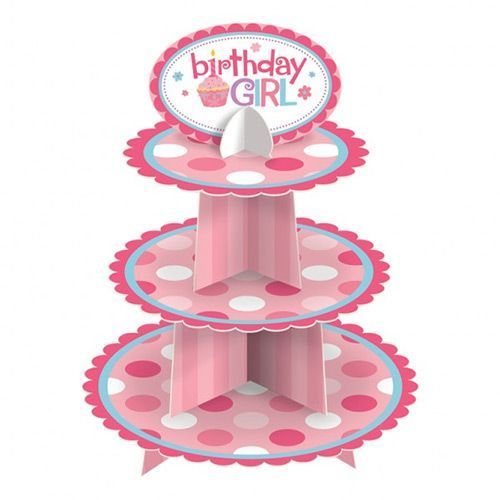 FIRST BIRTHDAY CUPCAKE STAND~GIRL, HAPPY BIRTHDAY PARTY, NEW, FREE 