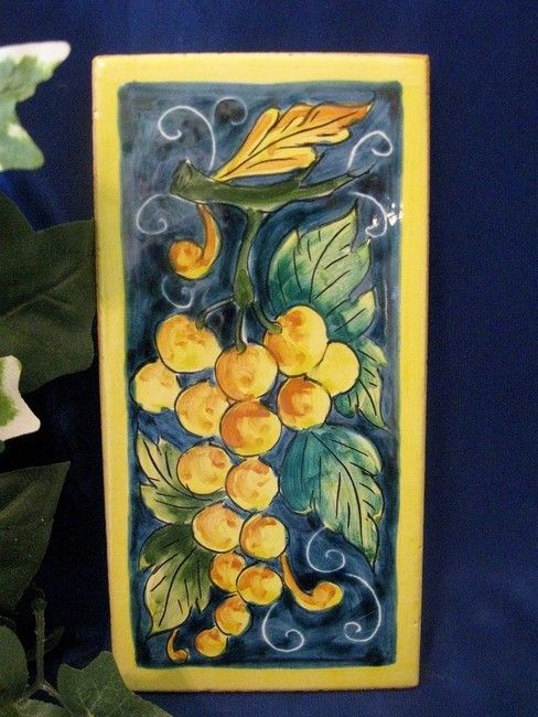 DERUTA ITALY Italian Pottery TUSCAN GRAPES Terracotta Wall Tile FIRST 