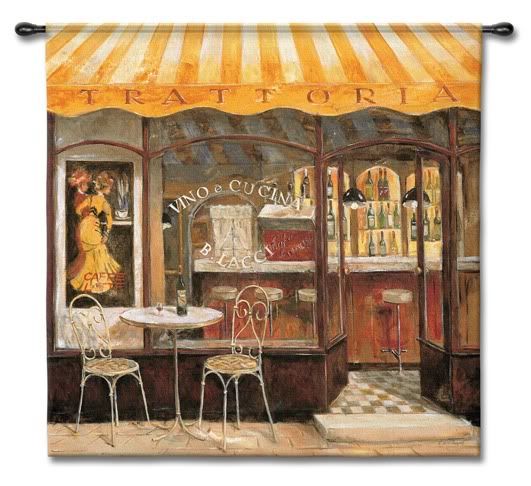 EUROPEAN CAFE ITALY WINE ART TAPESTRY WALL HANGING  
