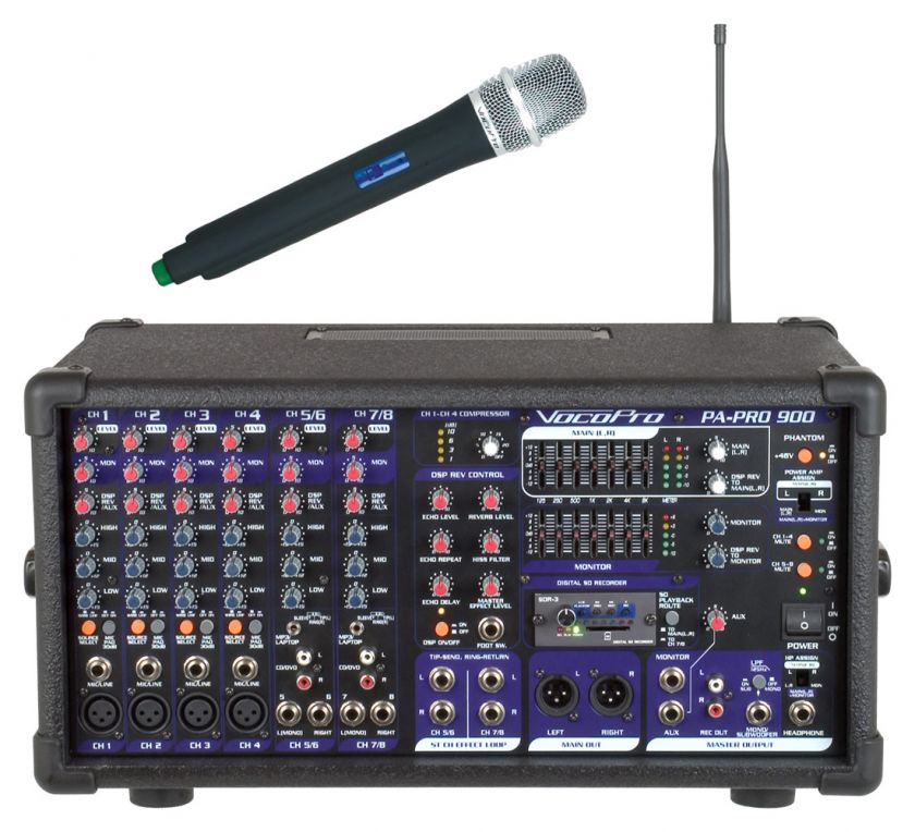 VOCOPRO PA PRO 900W KARAOKE POWER MIXER w/ MICROPHONE  