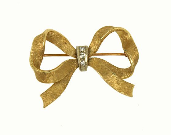 ESTATE CARTIER SIGEND 14K GOLD & DIAMONDS BOW PIN BROOCH  