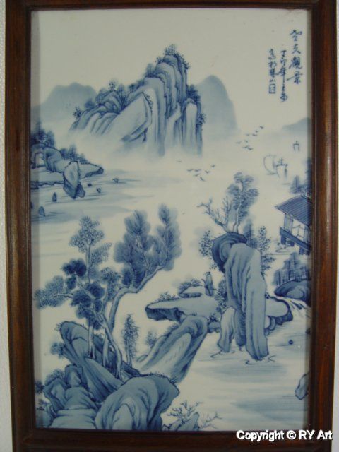 SET CHINESE BLUE WHITE PORCELAIN PLAQUES SCREENS 30 H  