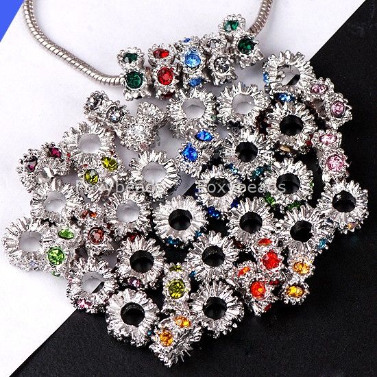 BULK 40PC MIXED CRYSTAL LARGE HOLE LOOSE BEAD FIT CHARM  