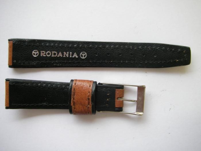 Rodania 70s brown/ black leather watch band 17 mm  