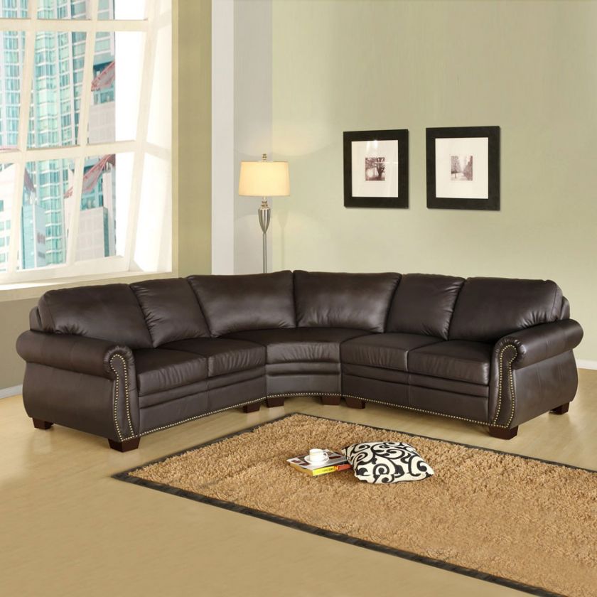   Dark Brown Leather Sectional Couch Living Room Furniture Set  