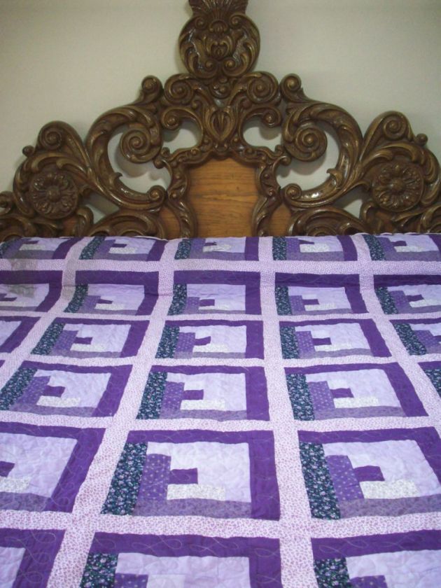 GREAT VINTAGE PURPLE/PURPLE LOG CABIN QUILT #D643  