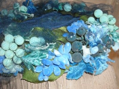 vintage 40s blue topper hat berries flowers veil net combs  