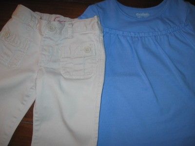 Girl 3T New Blue Ruffle Tee & Baby Gap Tan Pants  