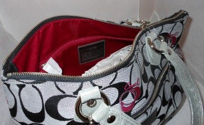 Coach Poppy Signature Lurex Heart Glam BLK/WHT Tote Bag Purse 18711 