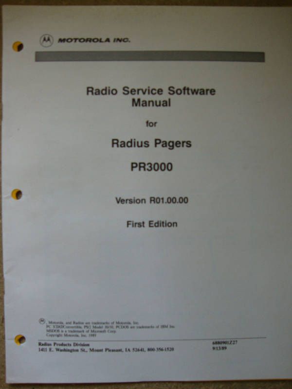 Motorola Radius Pager PR3000 Serv Software Manual # 143  