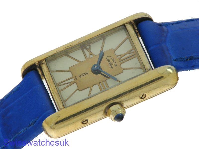 MUST DE CARTIER TANK WATCH 18K GOLD PLATE SILVER WATCH  