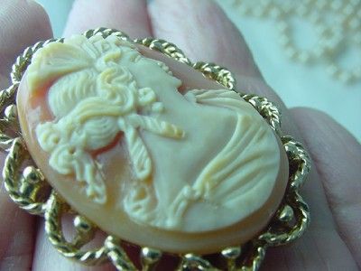 RARE PANETTA OPERA LENGTH 30 PEARLS NECKLACE CARVED SHELL CAMEO 