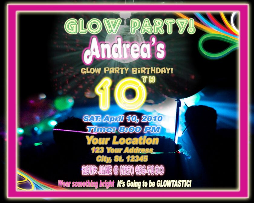 NEON GLOW TICKET VIP BIRTHDAY PARTY INVITATIONS FAVORS  