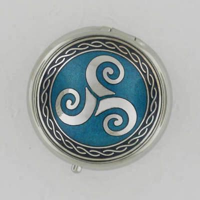 Celtic Knot Pill Box Made in England Triskele TEAL  