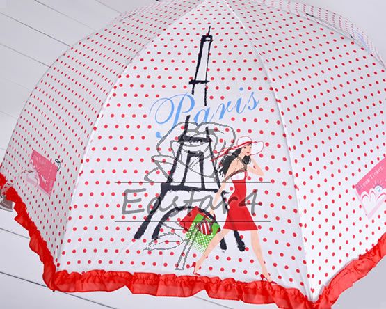 New lady paris tower dot w/trim Sun Rain Stick Umbrella  