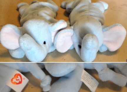 peanut the lite blue elephant retired ty beanie babies 9 wide rare 