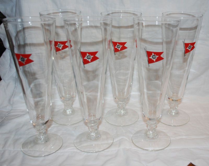 SET OF 6 CENTRAL GULF LINES PILSNER GLASSES RED FLAG  