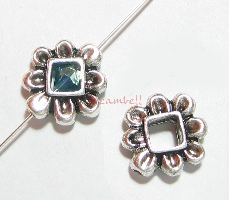 2x BALI STERLING SILVER Flower Frame Slide Bead Spacer  