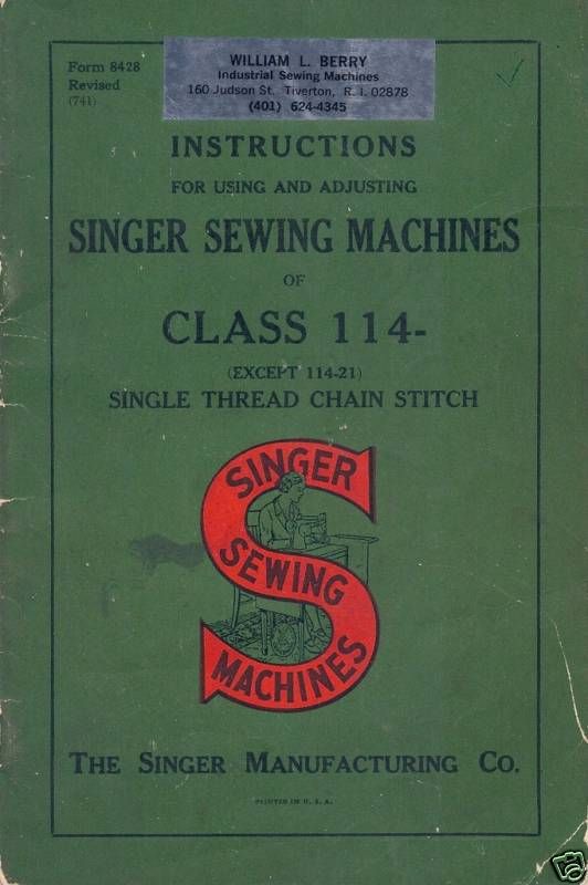 Rare Antique Singer Sewing Machine Manual Class 114  