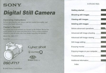 Sony DSC F717 Digital Still Camera Instruction Manual Original 