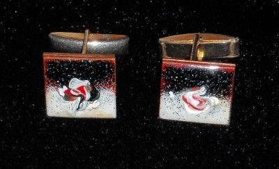 VTG 1950s Copper & Enamel Modernist Square Cuff Links  