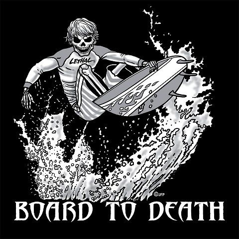 SURFBOARD BOARD TO DEATH SURF SKELETON SURFER T SHIRT 4  